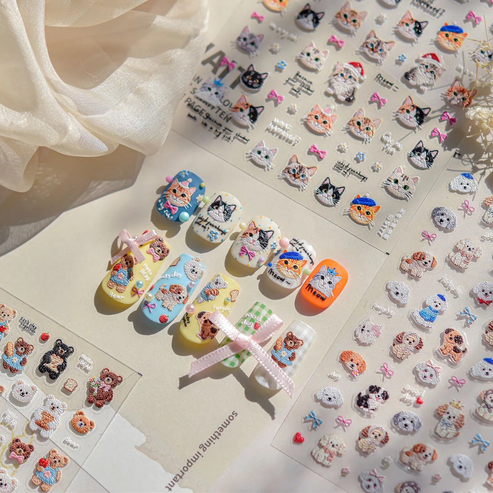 Kawaii Cat Face Nail Stickers | Cute Cartoon Nail Art Decals - image 2