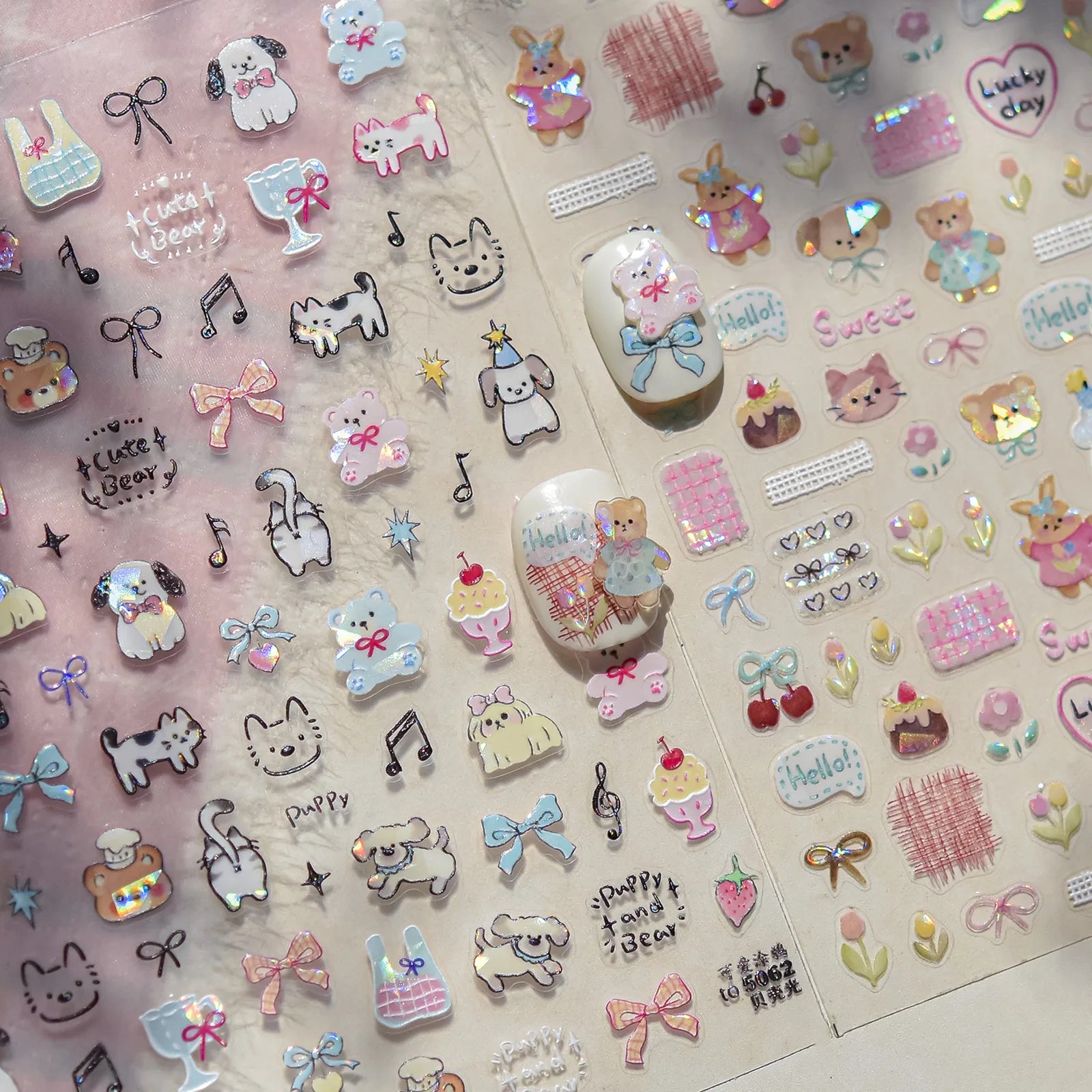 Kawaii Doodle Nail Stickers | Cute Cat Nail Art Decals - image 1