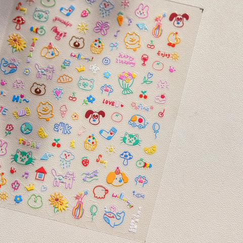 Kawaii Doodle Nail Stickers | Cartoon Nail Art Decals - image 1