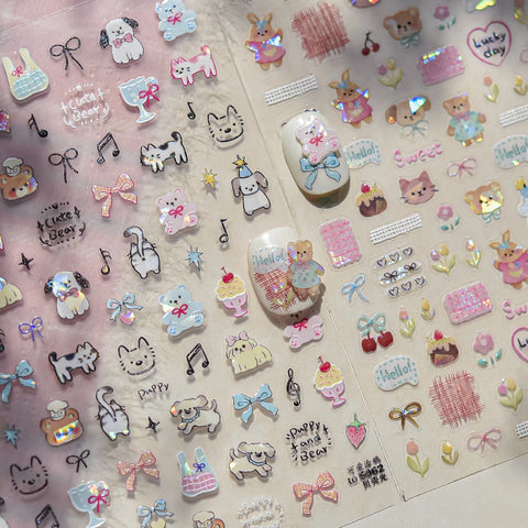 Kawaii Doodle Nail Stickers | Cute Cat Nail Art Decals - image 1