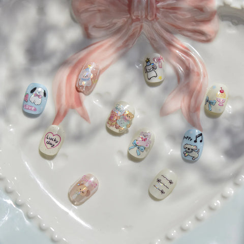 Kawaii Doodle Nail Stickers | Cute Cat Nail Art Decals - image 2