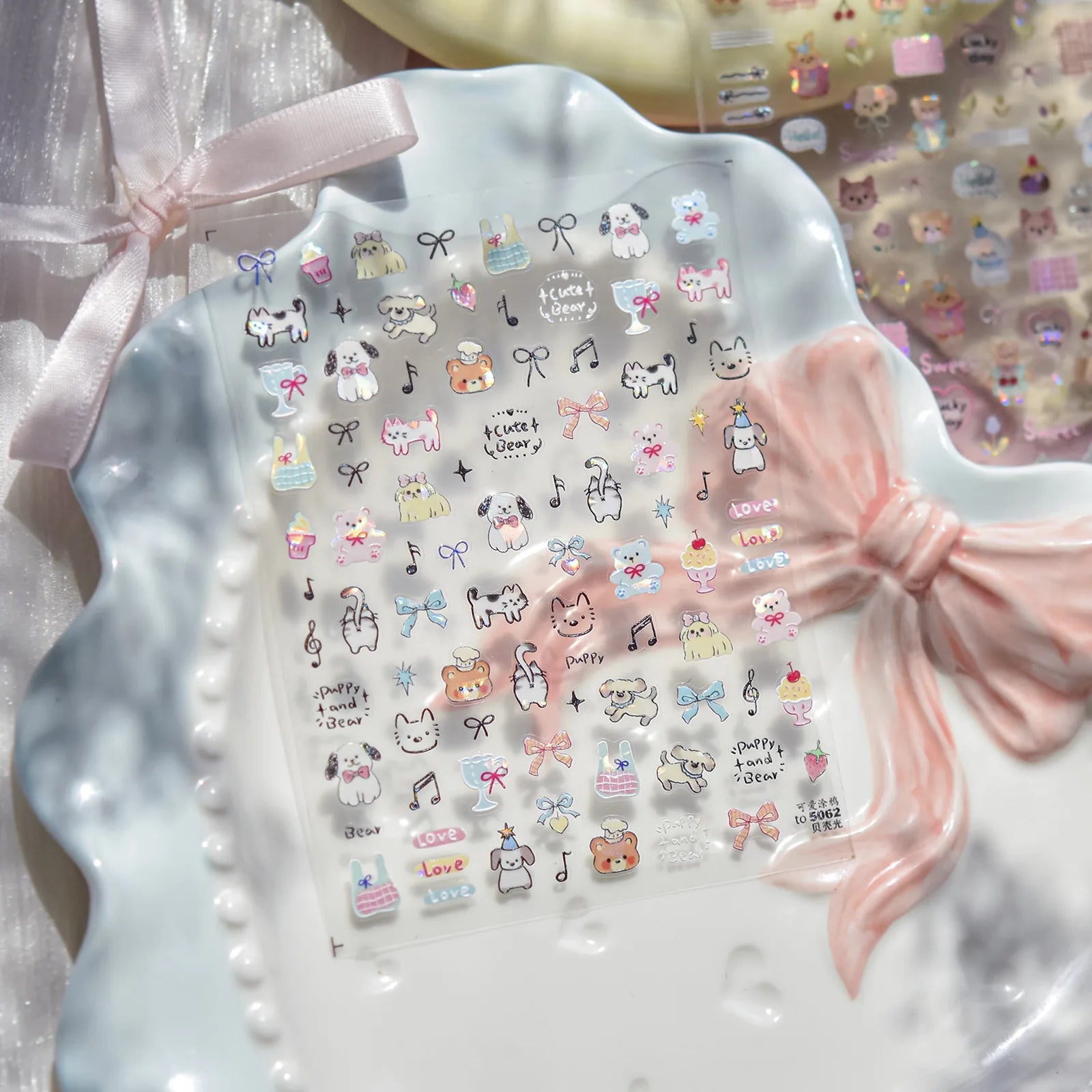 Kawaii Doodle Nail Stickers | Cute Cat Nail Art Decals - image 3