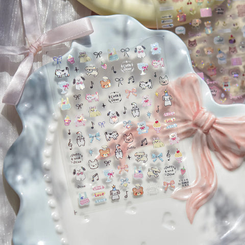 Kawaii Doodle Nail Stickers | Cute Cat Nail Art Decals - image 3
