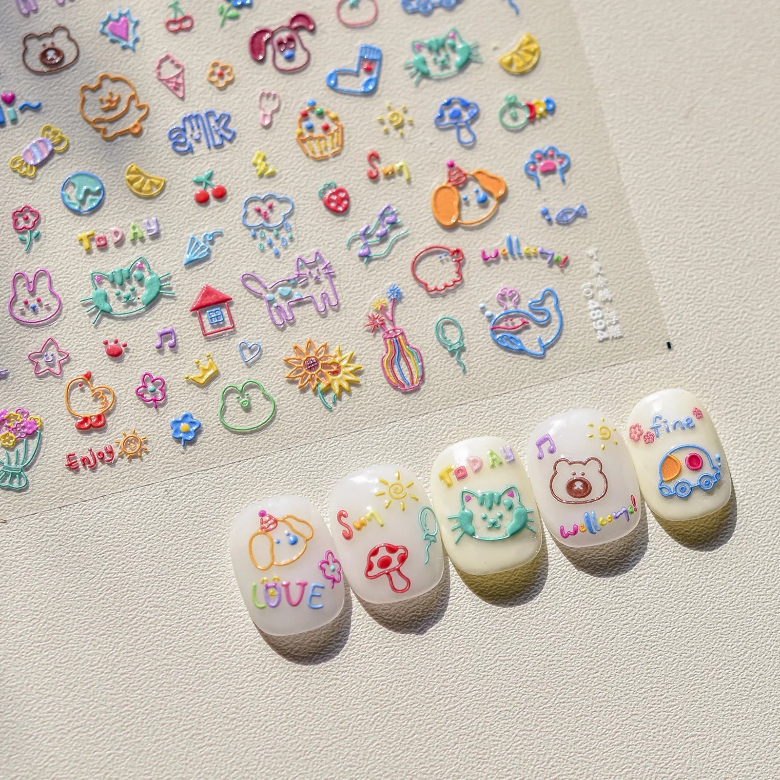 Kawaii Doodle Nail Stickers | Cartoon Nail Art Decals - image 4