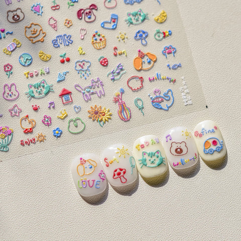 Kawaii Doodle Nail Stickers | Cartoon Nail Art Decals - image 4