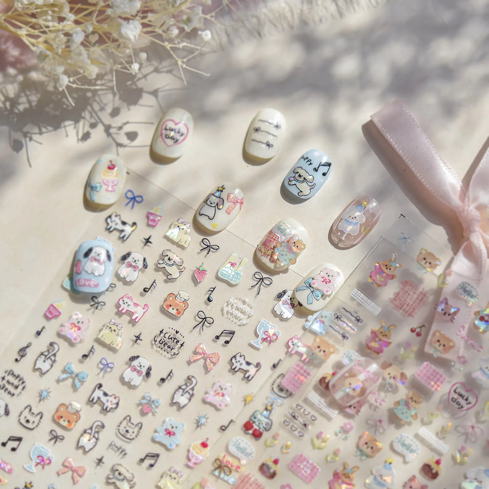 Kawaii Doodle Nail Stickers | Cute Cat Nail Art Decals - image 5