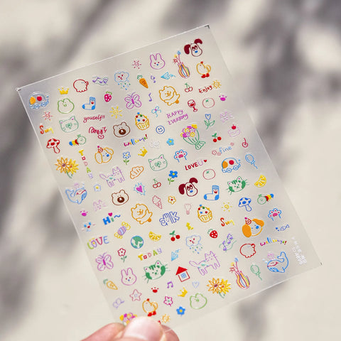Kawaii Doodle Nail Stickers | Cartoon Nail Art Decals - image 7