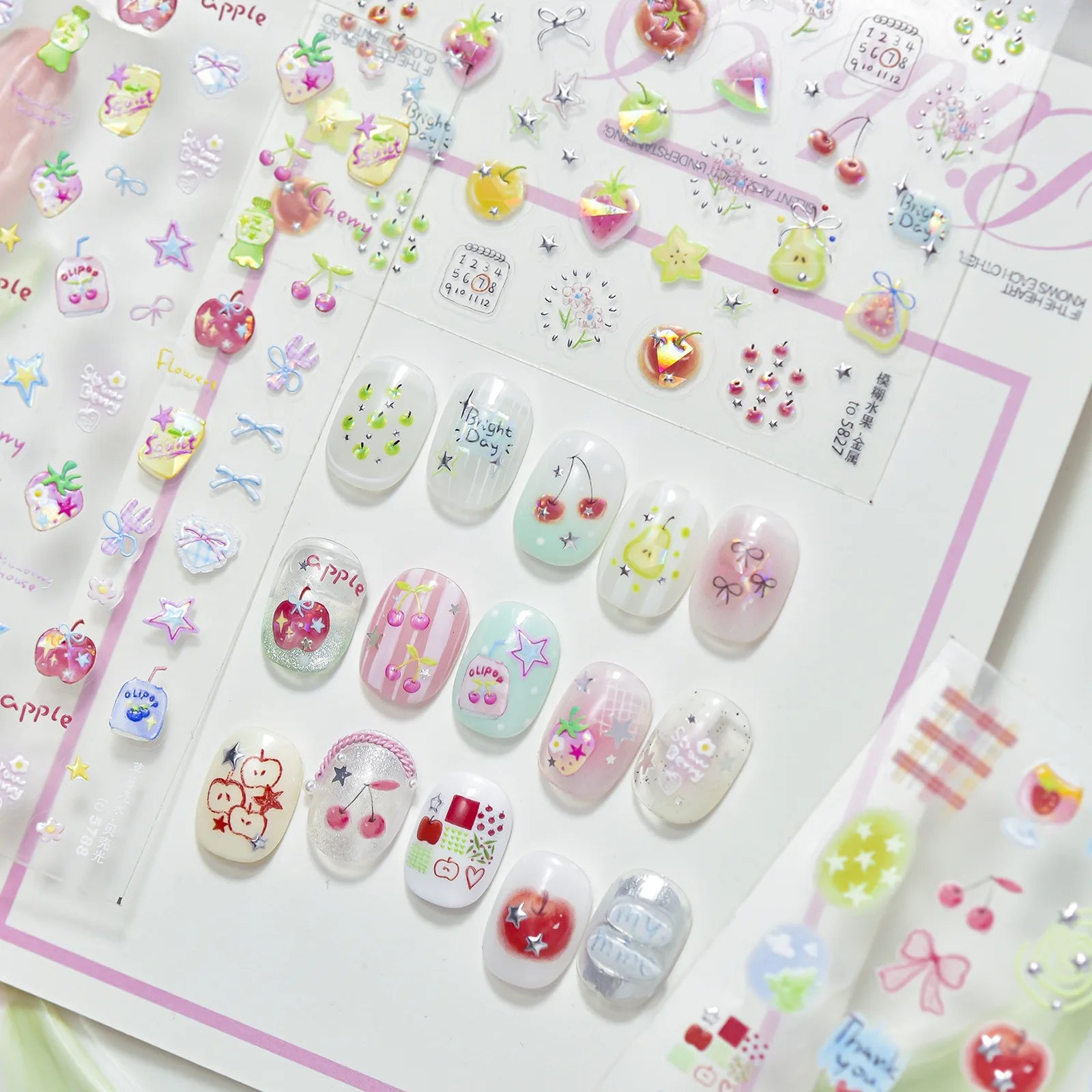 Kawaii Fruit Nail Stickers | Playful Apple Nail Art Decals - image 1