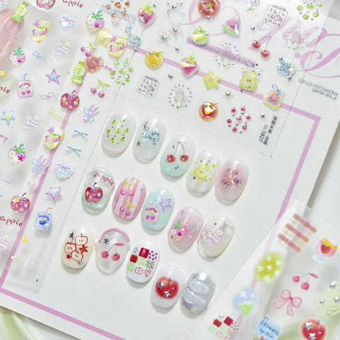 Kawaii Fruit Nail Stickers | Playful Apple Nail Art Decals - image 1
