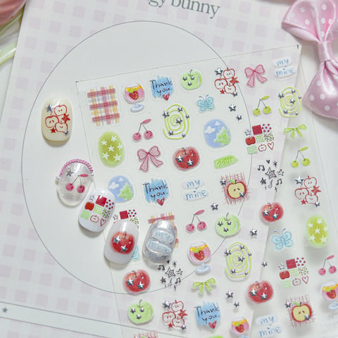 Kawaii Fruit Nail Stickers | Playful Apple Nail Art Decals - image 3
