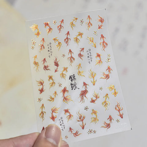 Koi Fish Nail Stickers | Chinese-Inspired Metallic Nail Art Decals image