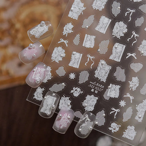 Lace Bow Nail Stickers | Coquette Nail Art Decals - image 3
