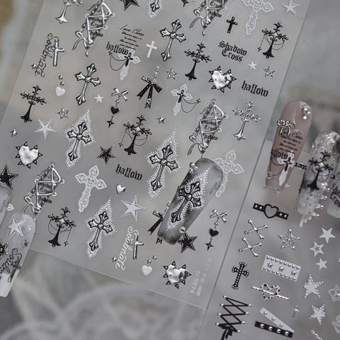 Lace Cross Nail Stickers | Dark Grunge Nail Art Decals - image 1