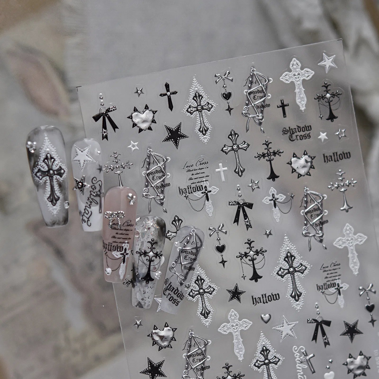 Lace Cross Nail Stickers | Dark Grunge Nail Art Decals - image 2