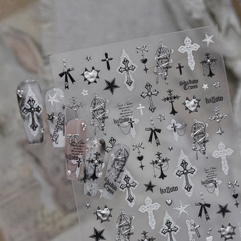 Lace Cross Nail Stickers | Dark Grunge Nail Art Decals - image 2