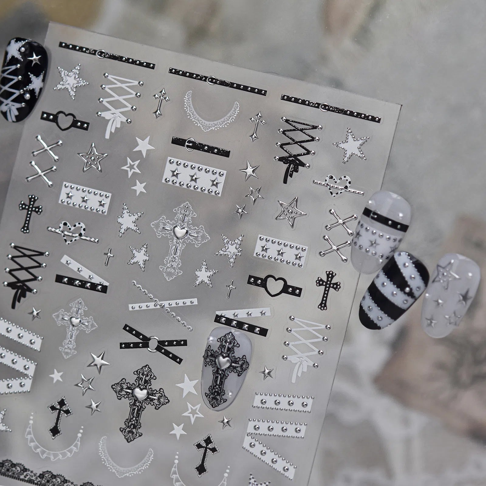 Lace Cross Nail Stickers | Dark Grunge Nail Art Decals - image 4