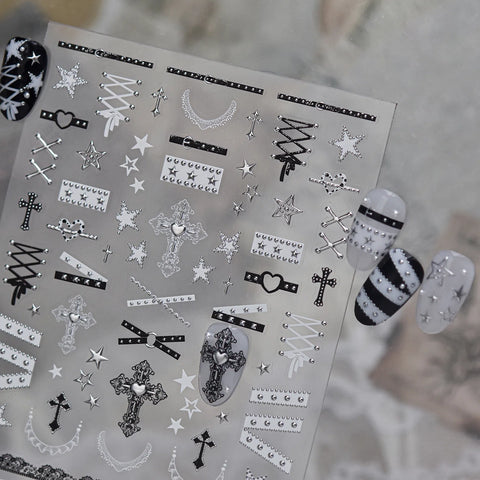Lace Cross Nail Stickers | Dark Grunge Nail Art Decals - image 4