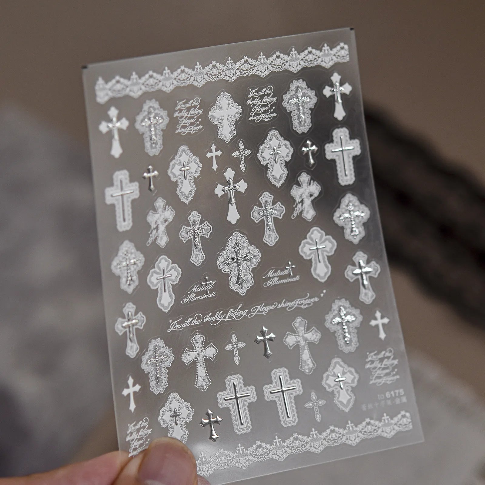 Lace Cross Nail Stickers | Metallic Balletcore Nail Art Decals image