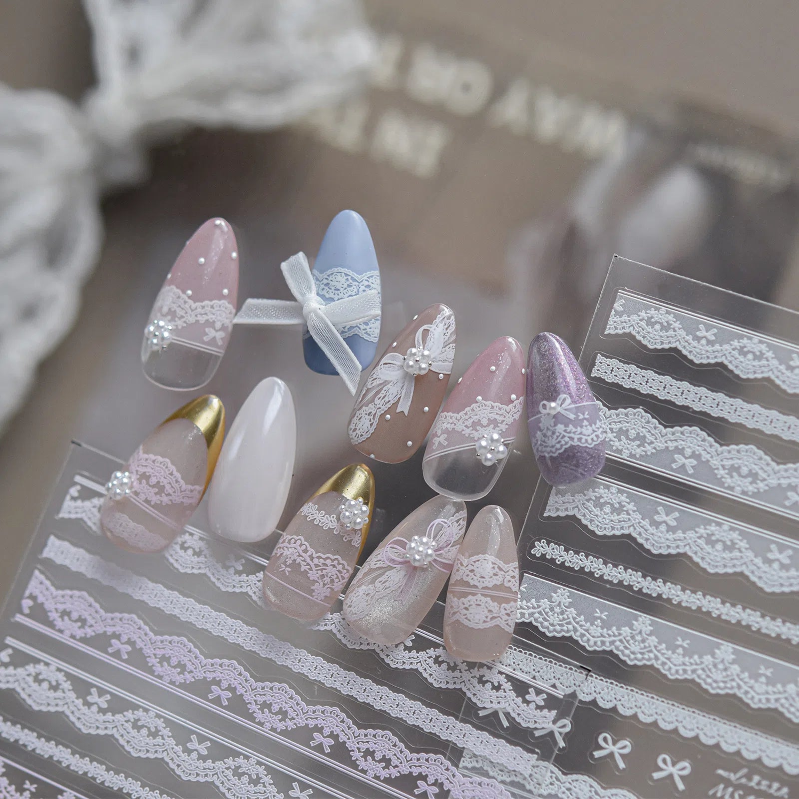 Lace French Nail Stickers | Coquette Nail Art Decals - image 2
