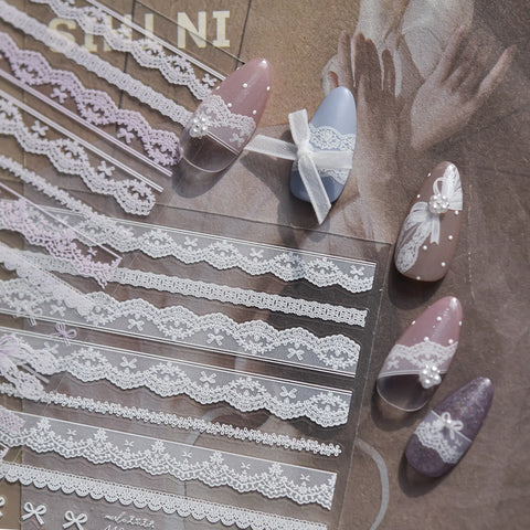 Lace French Nail Stickers | Coquette Nail Art Decals - image 3