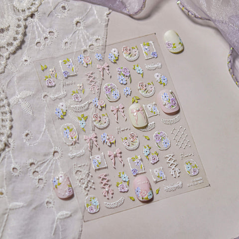 Flower And Lace Nail Stickers, Flower Nail Decals, Aesthetic Nail Art, Lace Nail Decals, Wedding Nail Stickers, Wedding Manicure, to5089