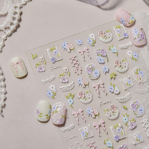 Flower And Lace Nail Stickers, Flower Nail Decals, Aesthetic Nail Art, Lace Nail Decals, Wedding Nail Stickers, Wedding Manicure, to5089