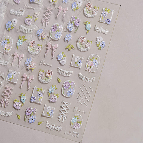 Flower And Lace Nail Stickers, Flower Nail Decals, Aesthetic Nail Art, Lace Nail Decals, Wedding Nail Stickers, Wedding Manicure, to5089