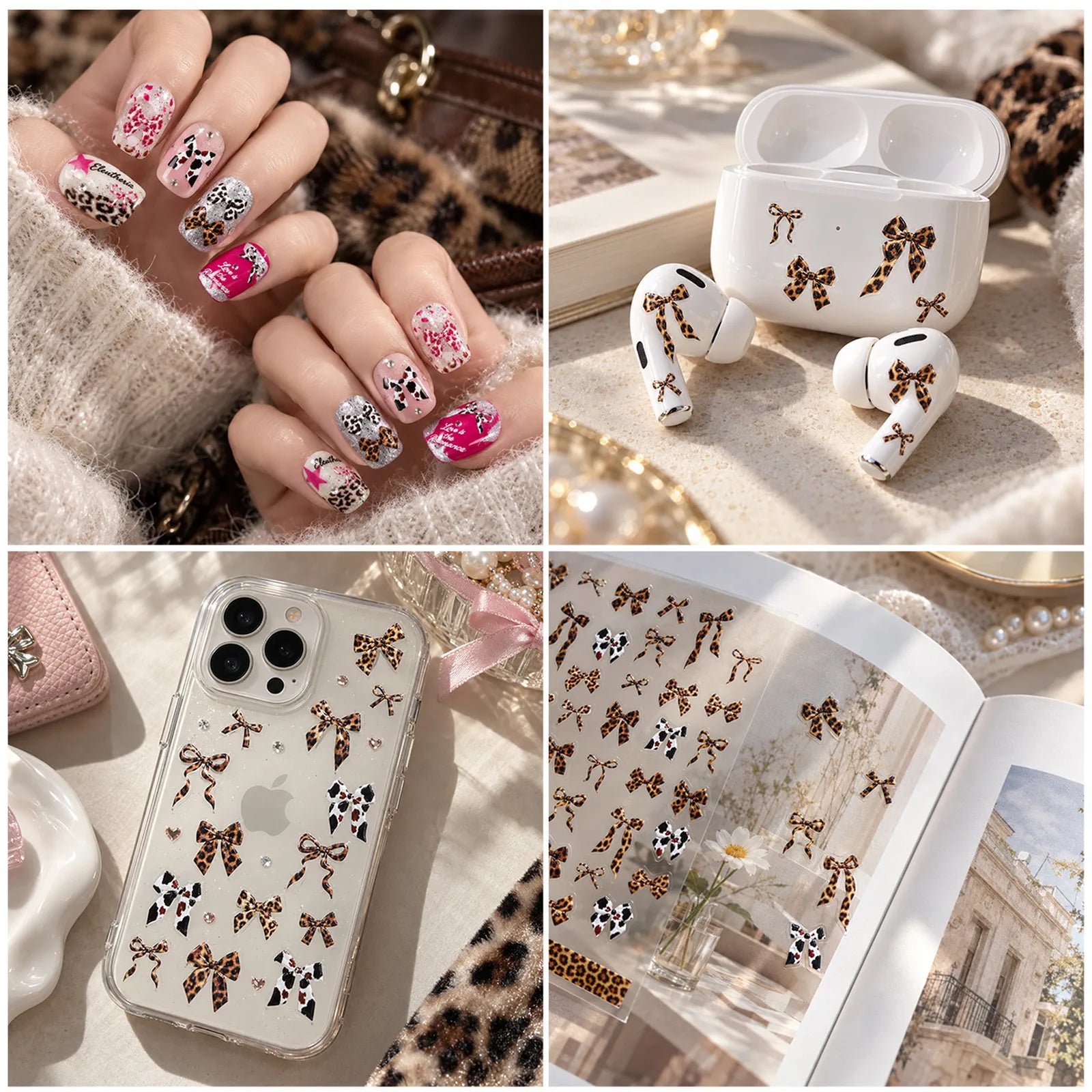 Leopard Bow Nail Stickers - nail art product image 2