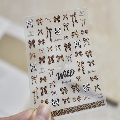 Leopard Bow Nail Stickers | Embossed Y2K Nail Art Decals image