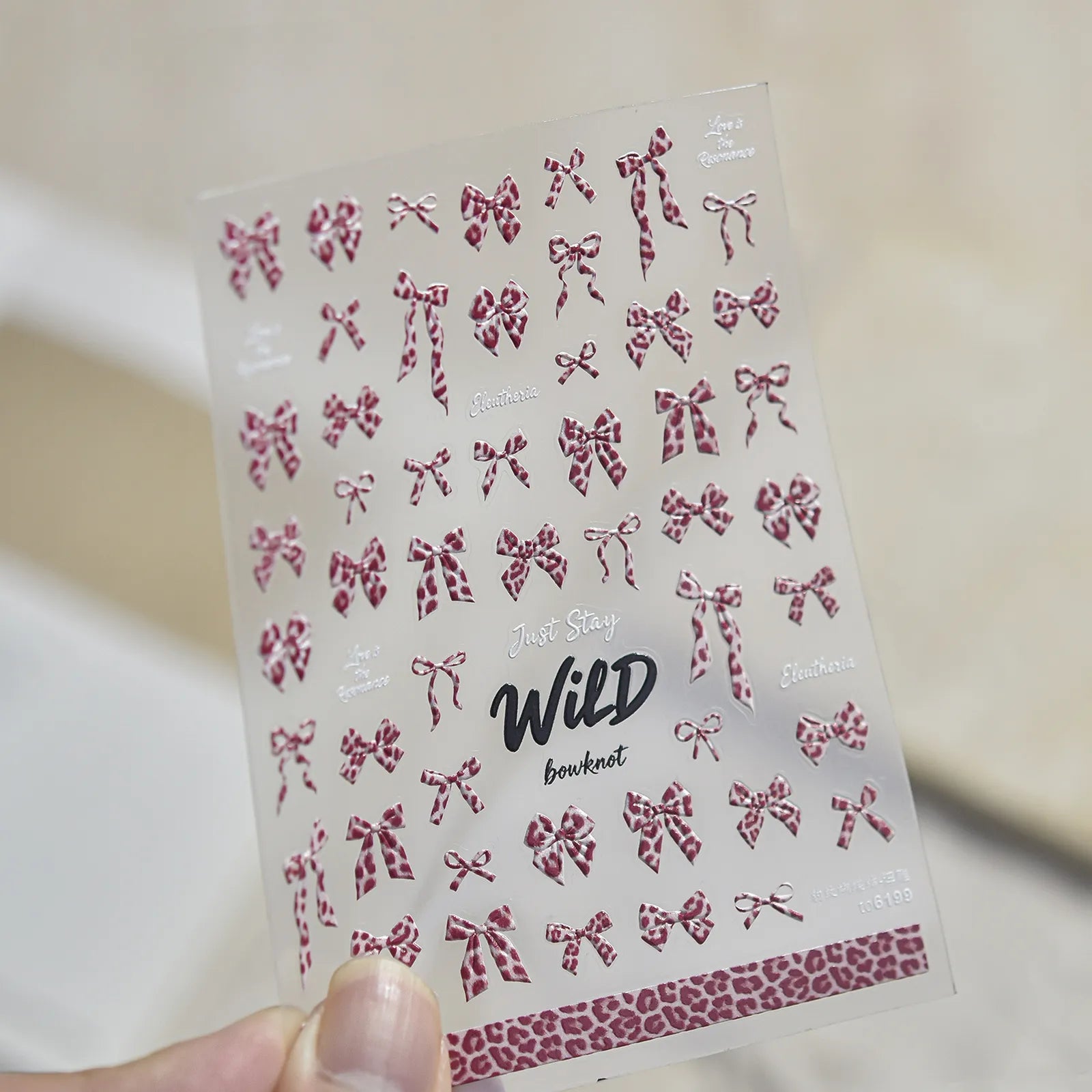 Leopard Bow Nail Stickers | Embossed Y2K Nail Art Decals image