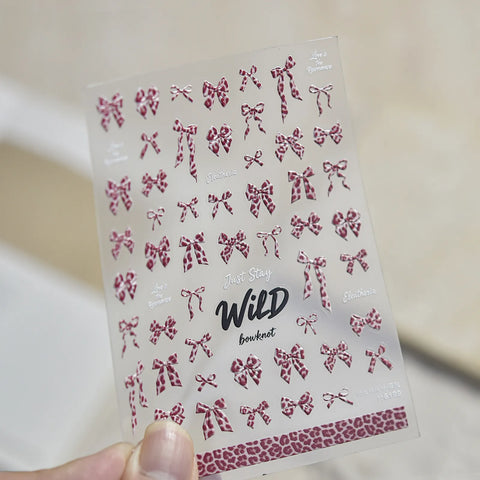 Leopard Bow Nail Stickers | Embossed Y2K Nail Art Decals image