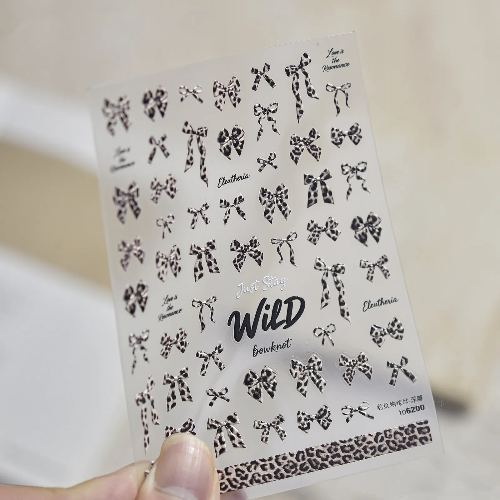 Leopard Bow Nail Stickers | Embossed Y2K Nail Art Decals image