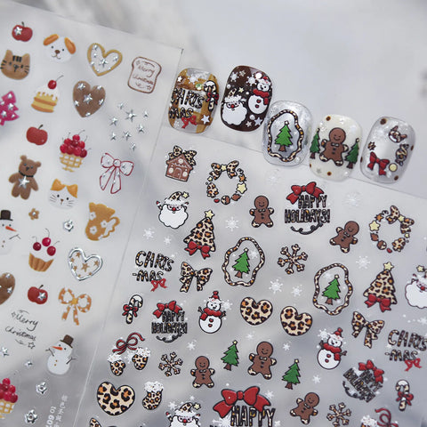 Leopard Christmas Nail Stickers | Kawaii Holiday Nail Art Decals - image 1