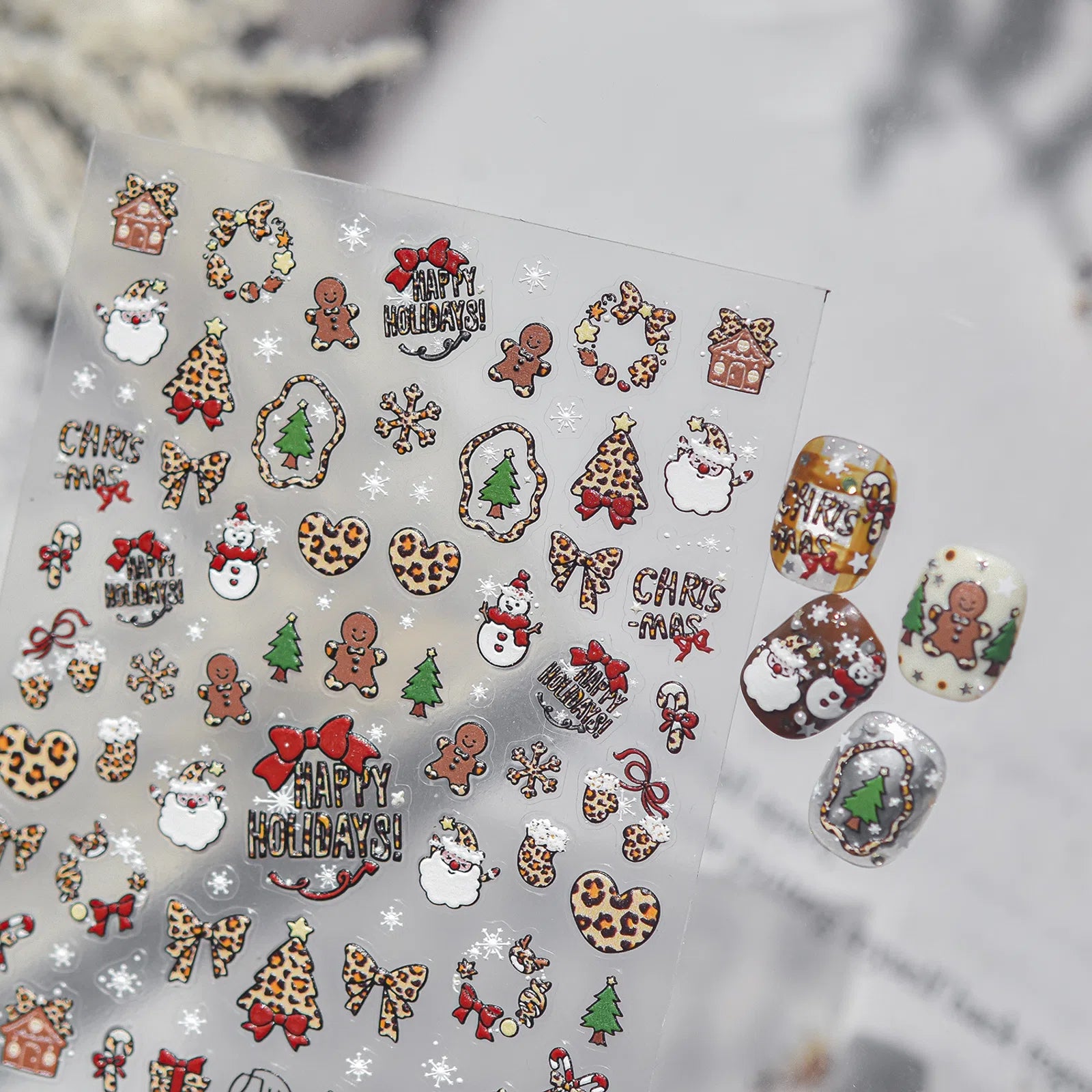 Leopard Christmas Nail Stickers | Kawaii Holiday Nail Art Decals - image 2