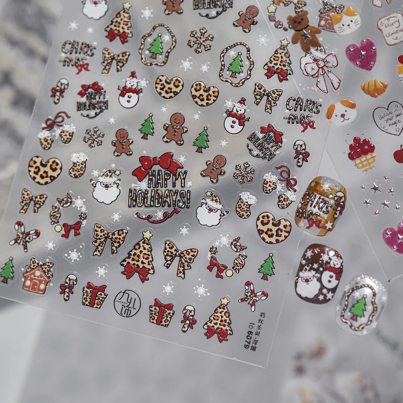 Leopard Christmas Nail Stickers | Kawaii Holiday Nail Art Decals - image 3