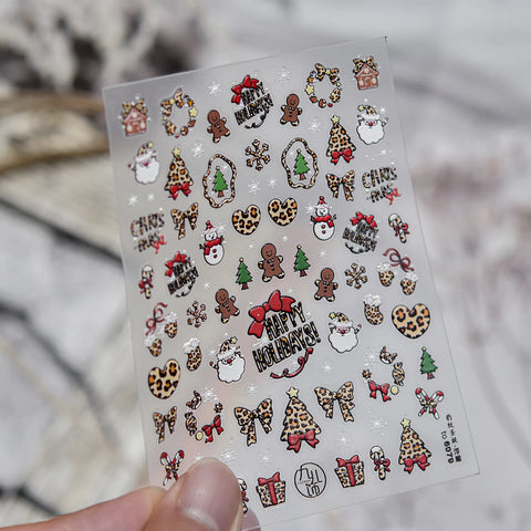 Leopard Christmas Nail Stickers | Kawaii Holiday Nail Art Decals - to6079 variant image