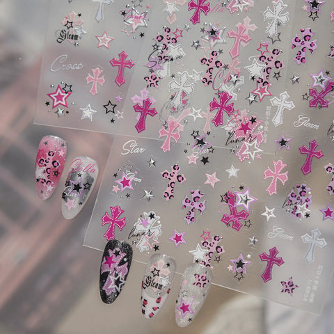 Leopard Cross Nail Stickers | Dark Grunge Nail Art Decals - image 4