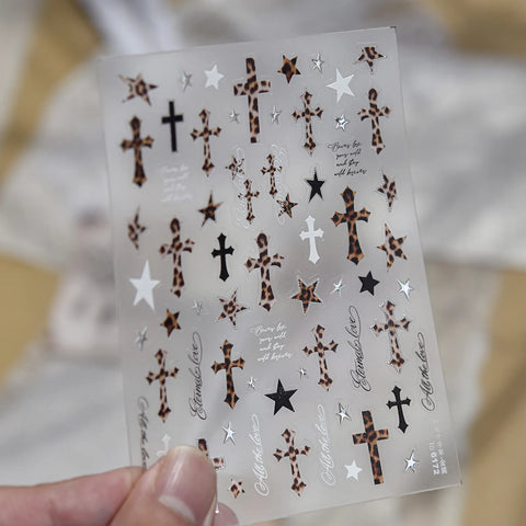 Leopard Cross Nail Stickers | Metallic Grunge Nail Art Decals image