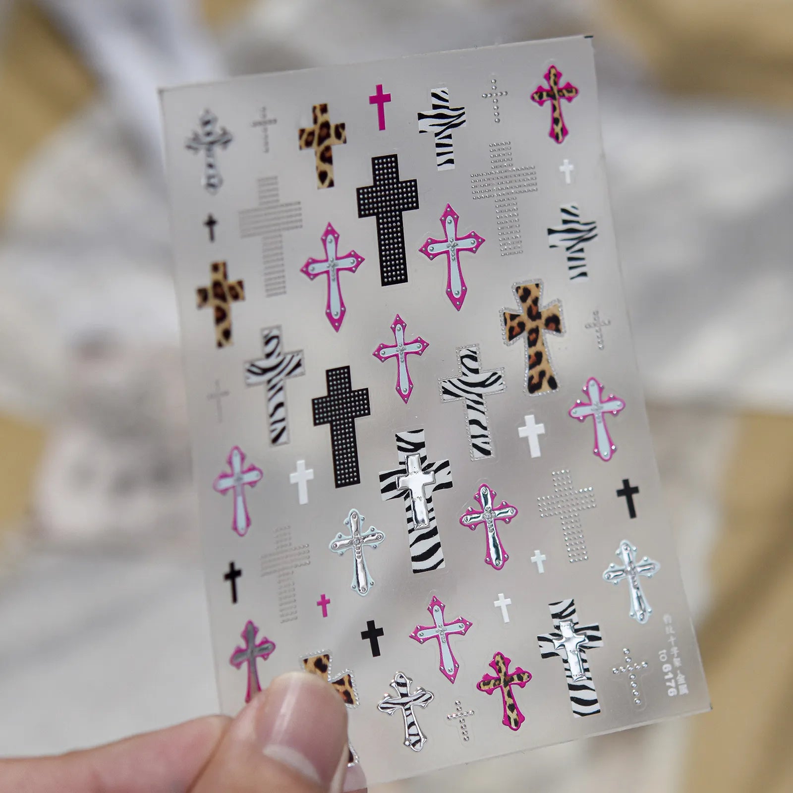 Leopard Cross Nail Stickers | Metallic Grunge Nail Art Decals image