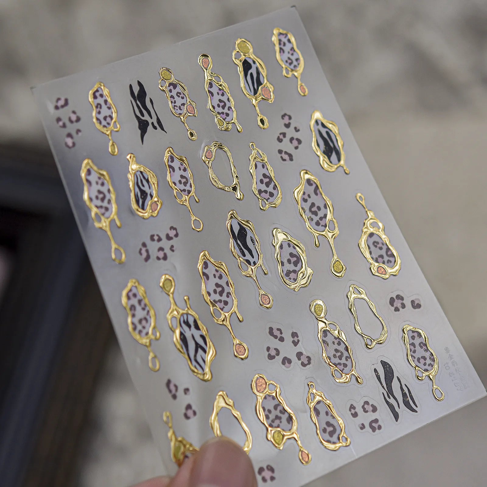 Leopard Frame Nail Stickers | Metallic Animal Nail Art Decals image