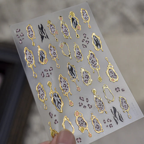 Leopard Frame Nail Stickers | Metallic Animal Nail Art Decals image