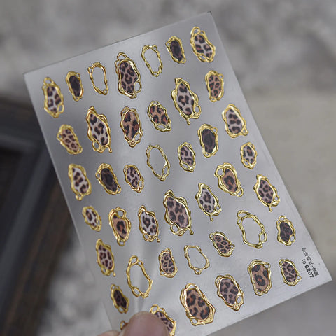 Leopard Frame Nail Stickers | Metallic Animal Nail Art Decals image