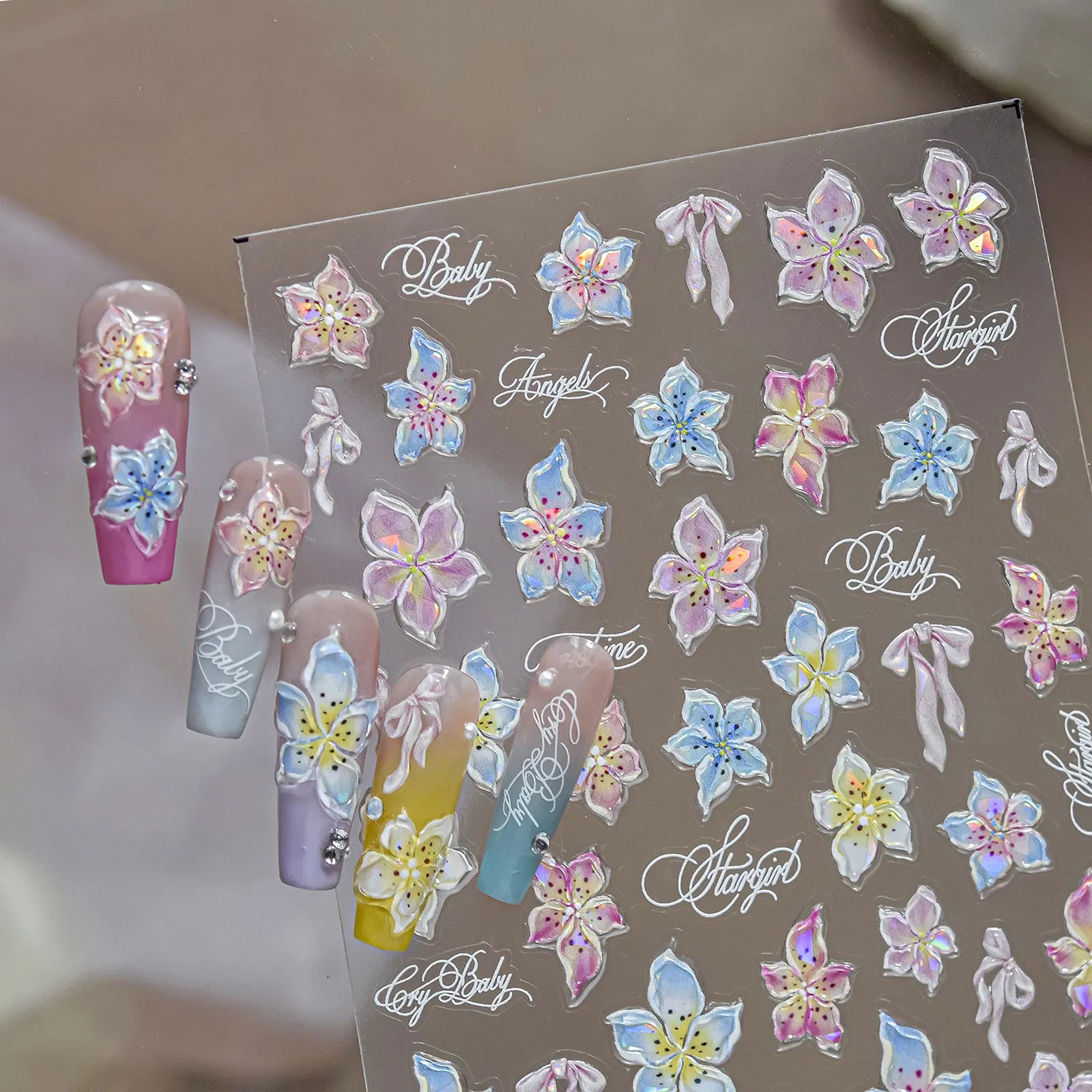 Lily Flower Nail Stickers | Vintage Floral Nail Art Decals - image 3