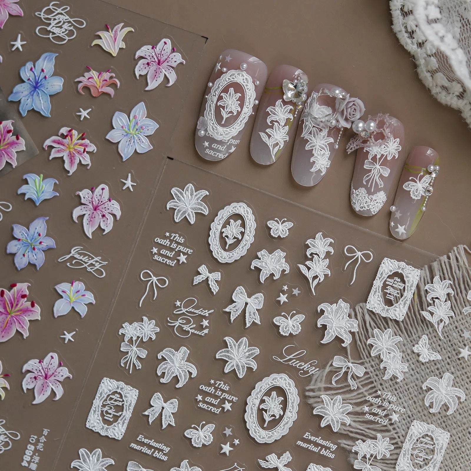 Lily Lace Ballet Nail Stickers | Coquette Floral Nail Art Decals - image 1