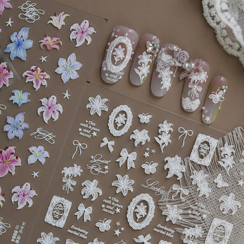 Lily Lace Ballet Nail Stickers | Coquette Floral Nail Art Decals - image 1
