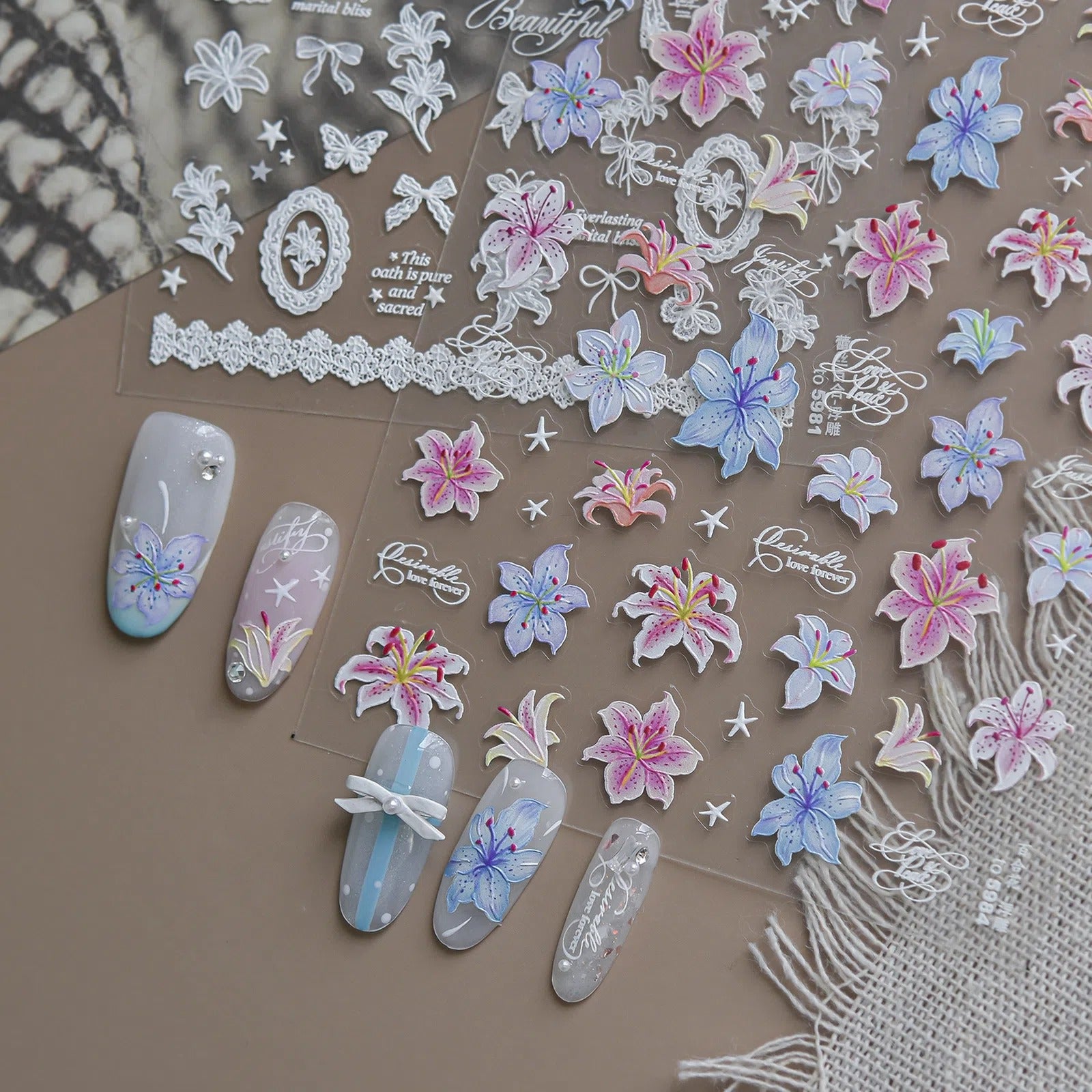 Lily Lace Ballet Nail Stickers | Coquette Floral Nail Art Decals - image 2