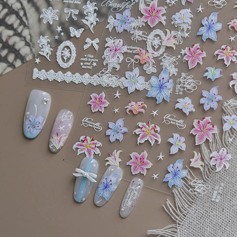 Lily Lace Ballet Nail Stickers | Coquette Floral Nail Art Decals - image 2