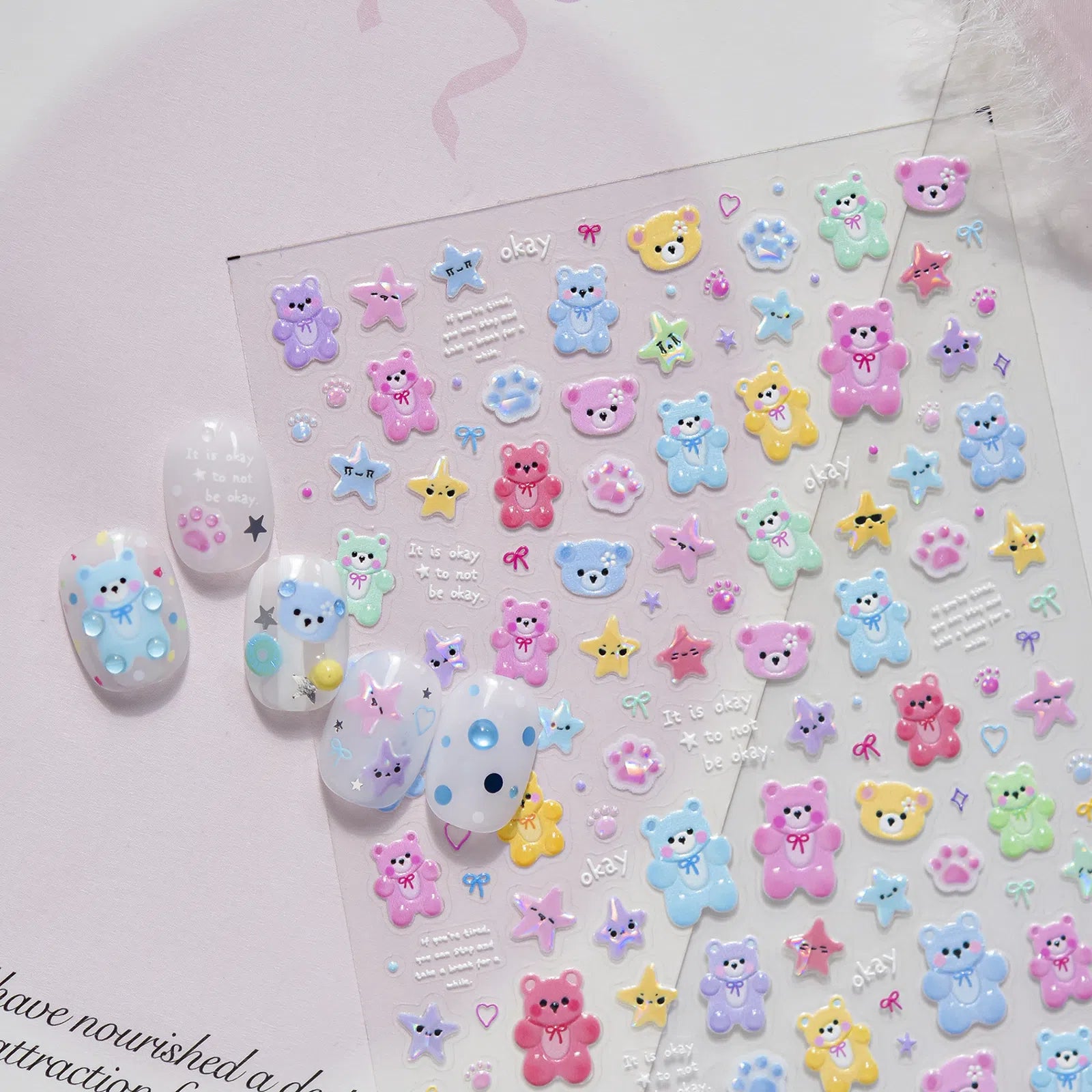 Macaron Bear Nail Stickers | Kawaii Candy Nail Art Decals - image 1