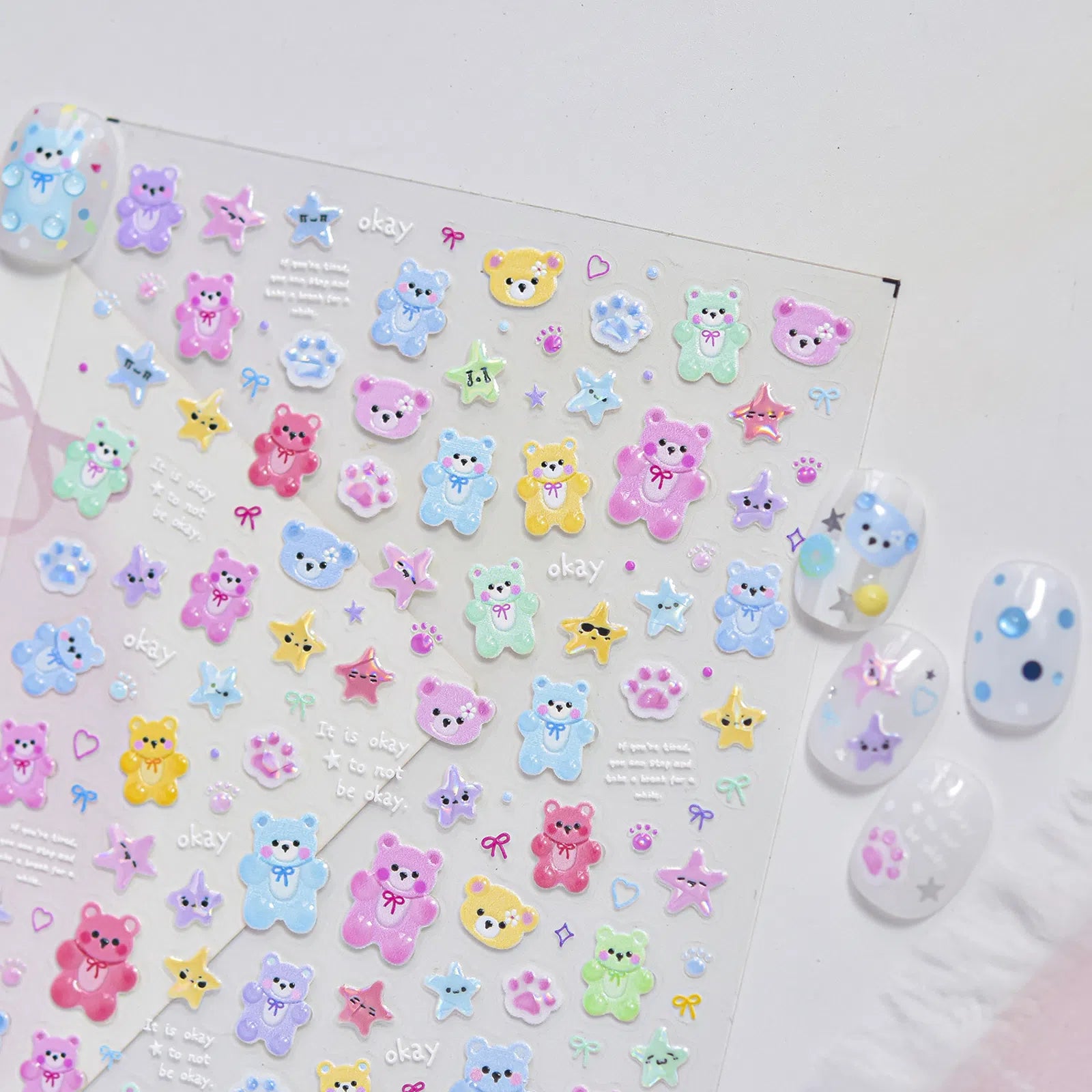 Macaron Bear Nail Stickers | Kawaii Candy Nail Art Decals - image 2