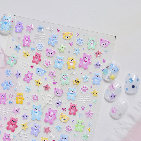 Macaron Bear Nail Stickers | Kawaii Candy Nail Art Decals - image 2